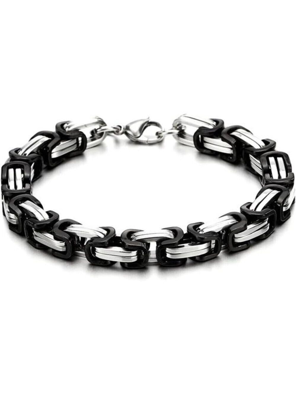 Mens Womens Stainless Steel Braided Link Bracelet Polished Silver Black Jewelry